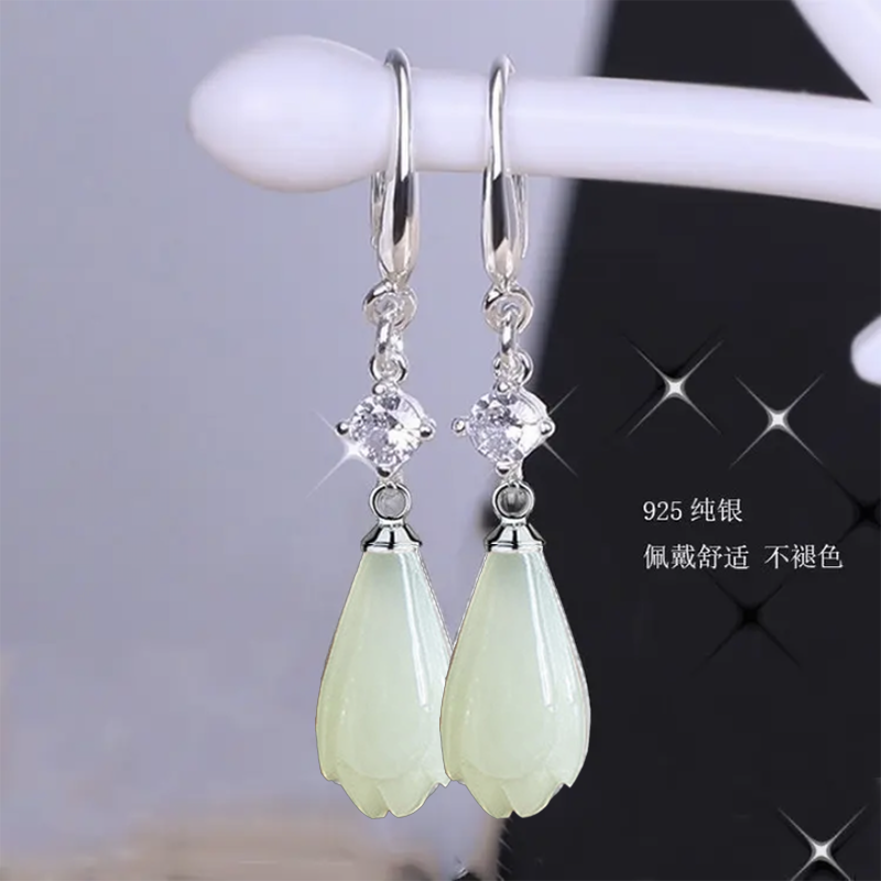 s925纯银玉兰花耳环女2025年新款潮新中式国风耳坠轻奢高级感耳饰,淘宝优惠券,粉丝福利购,淘宝优惠卷