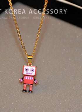 东大门可爱红色机器人短款项链