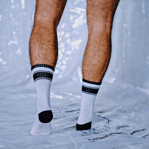 yoyolab基本款黑白条纹休闲袜性感闷骚型男帅哥健身透气运动袜潮-图0