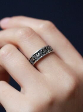 百无禁忌诸事皆宜原创设计复古个性镀银男女戒指文字生日礼物