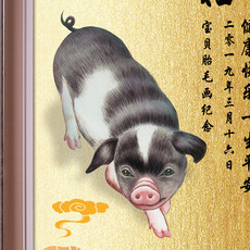 Вышитая картина с изображением ребенка 吉祥童子宝宝满月定制12生肖胎毛做画婴幼儿纪念品金猪送福x2019