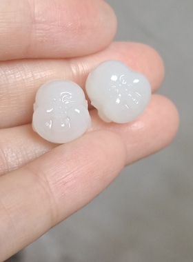 和田玉俄罗斯白玉散珠弥勒佛头手串配珠单珠圆珠配饰