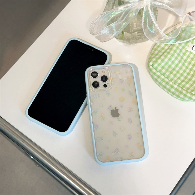 宁宁 治愈系二合一蓝底满屏碎花透明亚克力女iPhone15 MobileCase - 图1