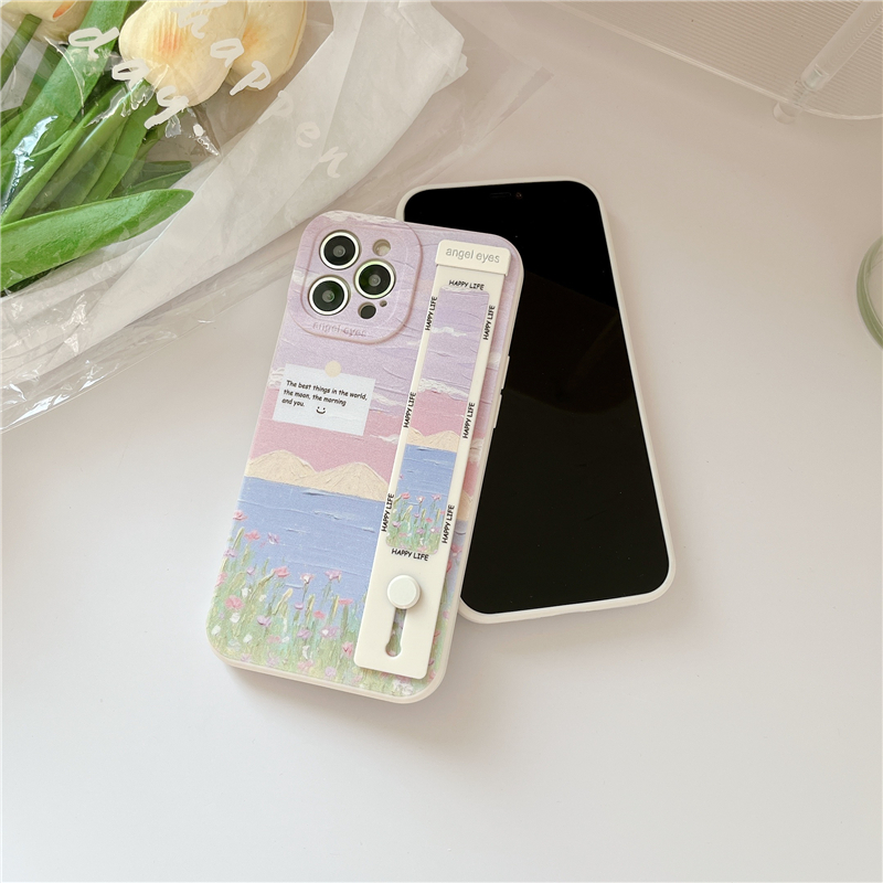 iphone151413紫色插画风景油画腕带1211Promax硅胶xs女xr软手机壳