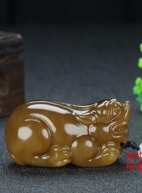 和田玉糖玉貔貅手把件新疆玉黄沁皮丘把玩件玉佩玉石瑞兽挂件把件