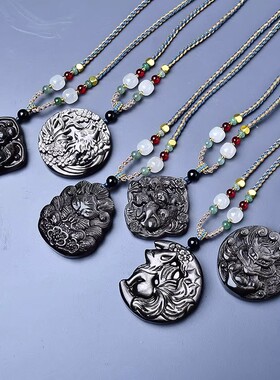 银曜石望月狐狸项链女黑曜石九尾狐吊坠毛衣链男女礼物包邮