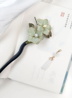 非遗绒花新中式古风发簪发夹温婉简约旗袍搭配汉服发饰端庄温柔