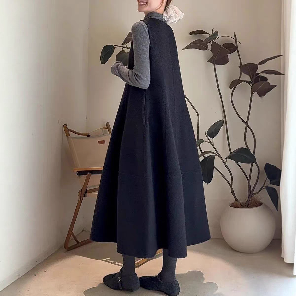 视频954女装O型大码单面羊绒毛呢套头无袖背心裙连衣裙裁剪图纸样 - 图0