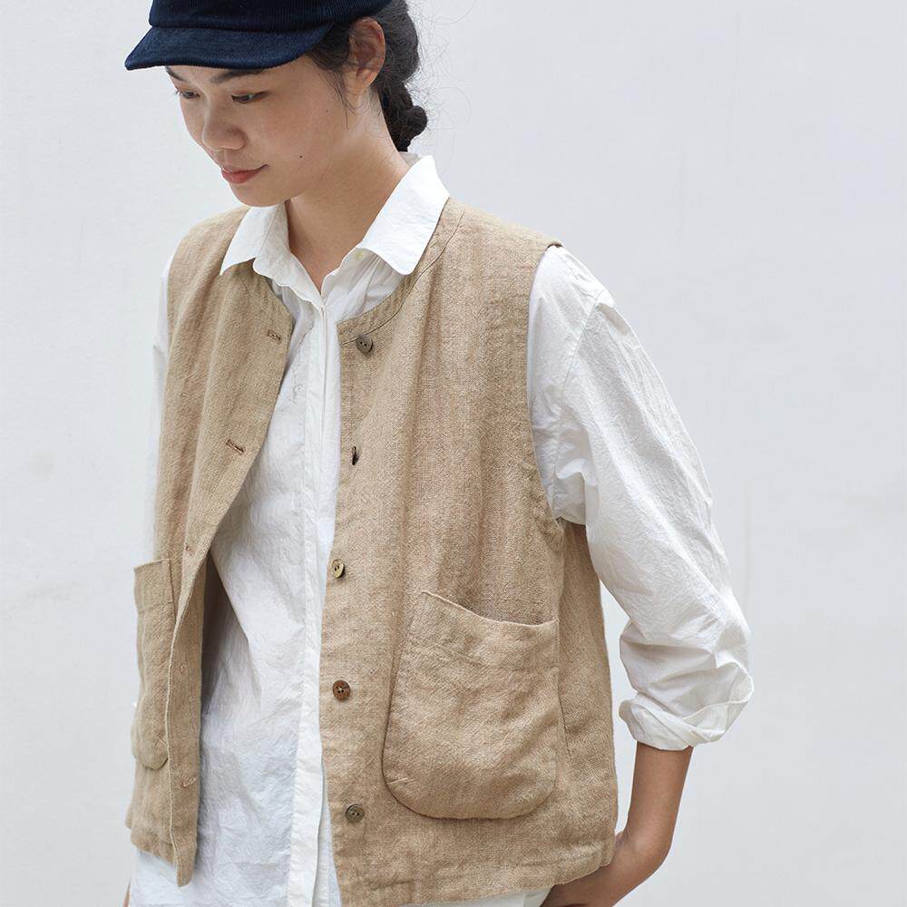 视频850亚麻背心女无袖马甲坎肩套里的短外套裁剪图牛皮样纸样