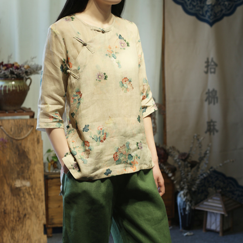 视频828衬衣改良亚麻汉服女衬衫做衣服装裁剪图板DIY打开门纸样