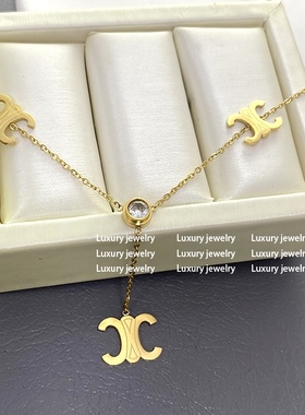 【Luxury jewelry】凯旋门吊坠一圈图案锁骨链 不掉色钛钢k金项链