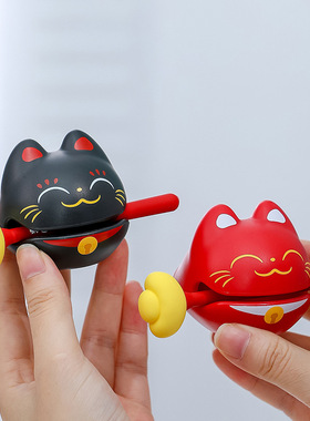新款招财猫小木鱼静心摆件办公室解压敲打木鱼创意搞怪小礼物玩具