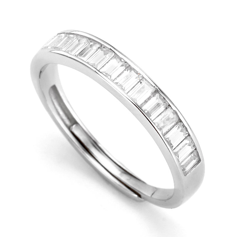 XXOFF 925银 几何锆石素圈日韩风可调节个性指环情侣戒指 银白色 - 图1