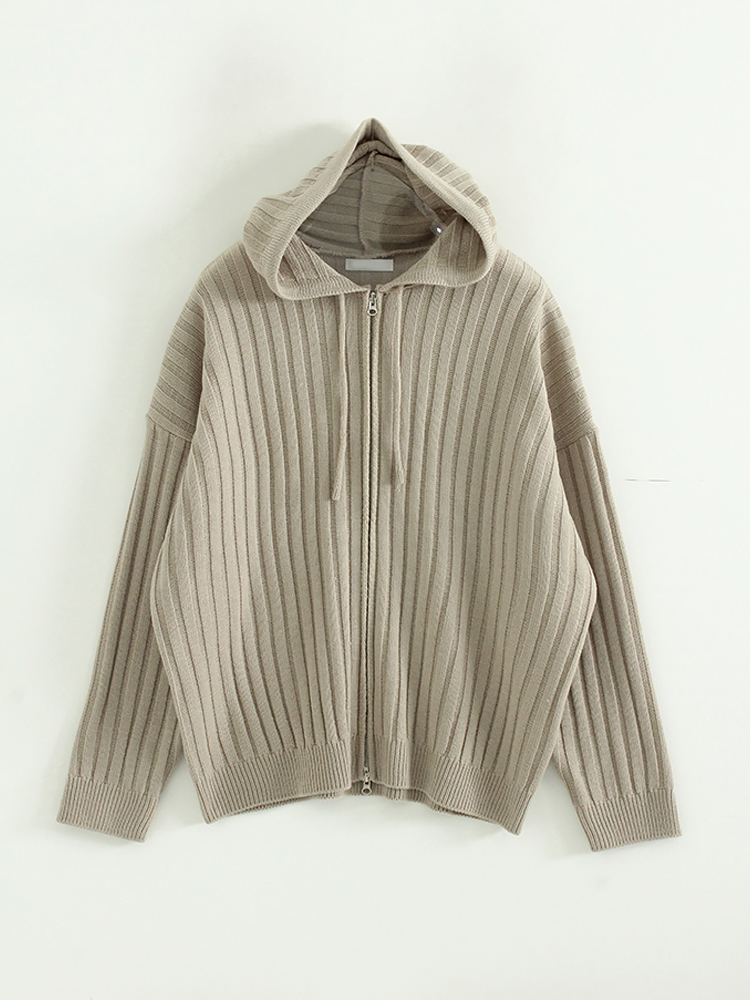 韩国代购23 oversize golgi knit hood zip-up 竖纹针织拉链帽衫 - 图3
