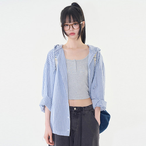韩代Raucohouse Zeckon check hooded shirt 格子连帽衬衫百搭 - 图0