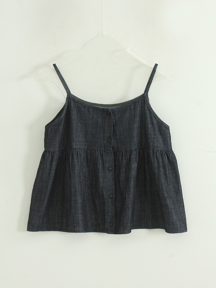 韩国代购23S/S indigo denim flare sleeveless top 牛仔吊带背心 - 图3