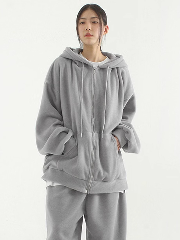 韩国代购 oversize fleece hood zip-up (unisex) 摇粒绒拉链帽衫 - 图1