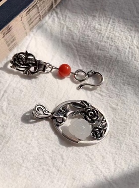 新款民族风做旧古风纯银蝶恋花时尚女款 胸花胸针两用款压襟 吊坠