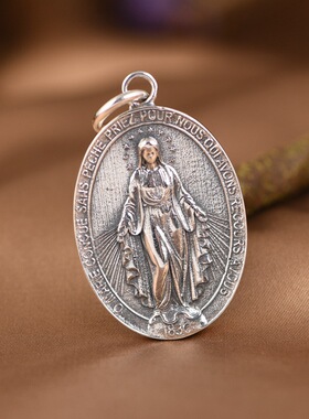 时尚925纯银复古做旧十字架实心椭圆牌子男女款毛衣链吊坠项链坠