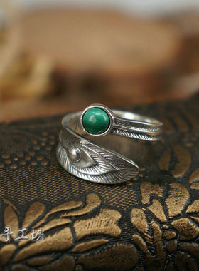 原创凤羽做旧民族风孔雀石银饰品