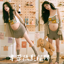 Pregnancy Mommy Photo Clothes Korean Family Small Fresh Playful Pregnancy Mother Cozy Home Knit Suit Pregnant Woman Photos At Home