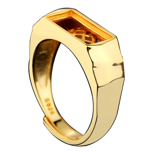 S925银戒指空托切面菱面方形石位镶嵌绿松石蜜蜡情侣戒托男女6*13 - 图3