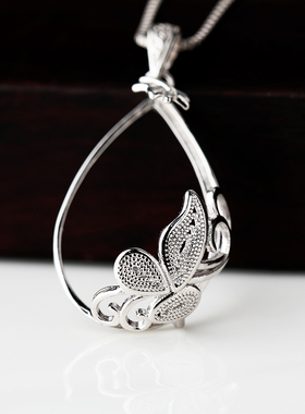 吊坠空托女纯银镶嵌和田玉翡翠