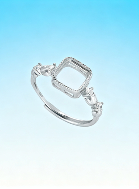 通体S925纯银戒指空托镶嵌方形女