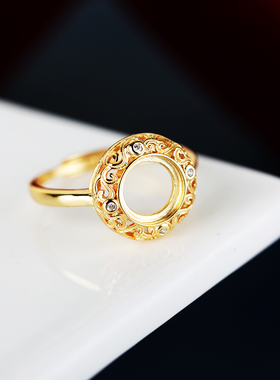 铂银满楼925银戒指空托镶嵌玉石