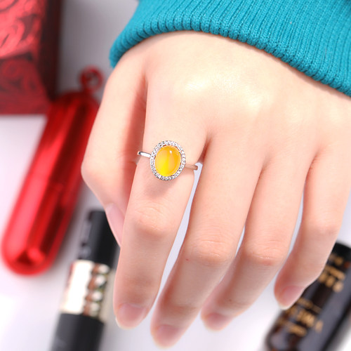 S925纯银戒指空托镶嵌蜜蜡和田玉石翡翠绿松戒指托diy戒托女9*11 - 图0