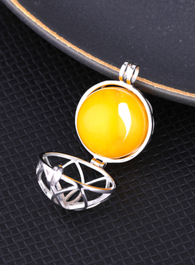 S925纯银吊坠空托装圆珠笼子空托