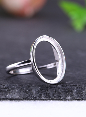 白金镶嵌绿松石开口戒指S925纯银