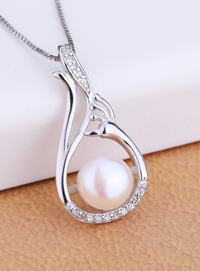 纯银镀金吊坠空托镶嵌珍珠琥珀