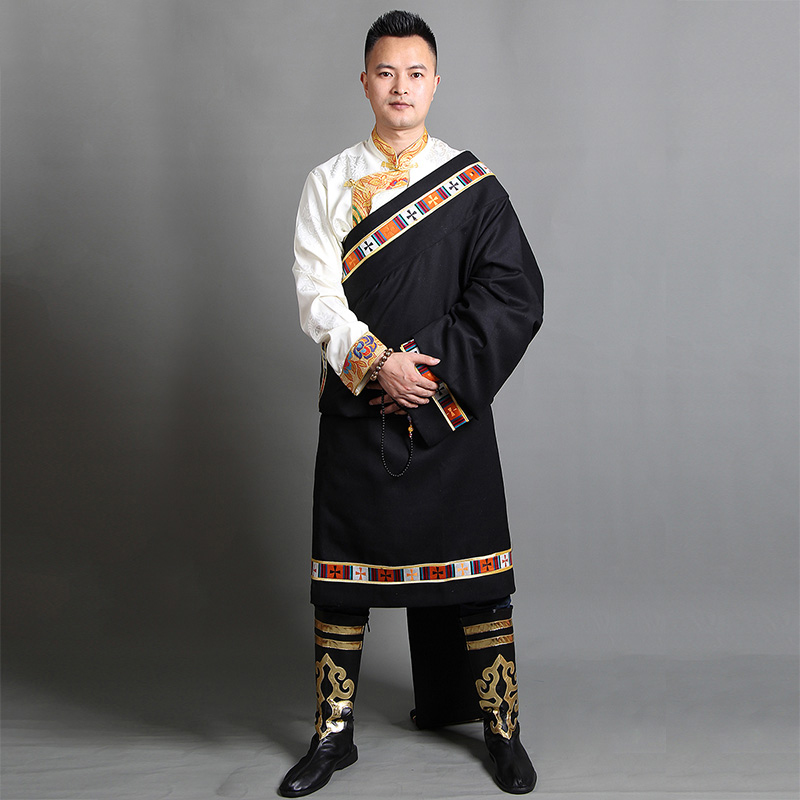 新款藏袍男原创西藏民族风服装氆氇花边藏服藏族服装藏装男款藏衣-图0