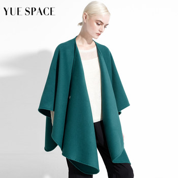 YUESPACE ເສື້ອຄຸມຜ້າຂົນຫນູ cashmere ສອງດ້ານຂອງແມ່ຍິງດູໃບໄມ້ລົ່ນແລະລະດູຫນາວ woolen cape coat ຍາວກາງແບບຄົນອັບເດດ: ວ່າງແລະສະບາຍ.