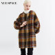 悦空间宽松毛呢大衣格子外套女拉链门襟圆领灯笼袖口中长款秋冬装