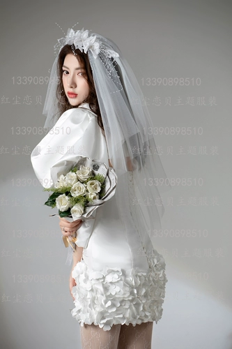 Свадебное платье для влюбленных, ассиметричный крой, французский стиль, рукава фонарики