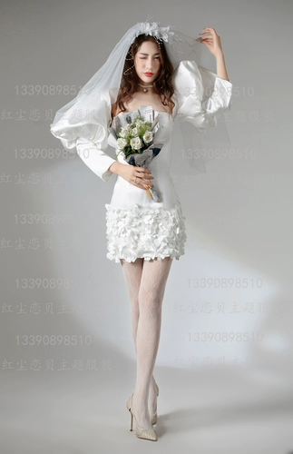 Свадебное платье для влюбленных, ассиметричный крой, французский стиль, рукава фонарики