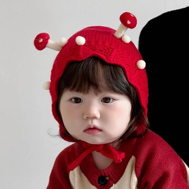 公主红色婴幼儿童毛线帽子秋冬季小月龄女宝宝护耳可爱超萌过新年,淘宝优惠券,粉丝福利购,淘宝优惠卷