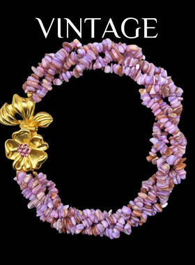 青岛中古Vintage重工锁骨粉紫色贝壳项链 小众时尚项链