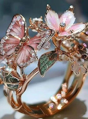 欧美热卖新款彩色滴油戒蝴蝶指新品时尚开口戒指精品花朵装饰戒指