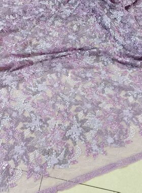 蕾丝刺绣棉纱绣花镂空银丝线旗袍连衣裙高端定制花边衣料布