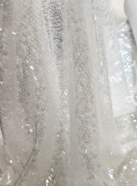 白色满幅亮片网纱面料 加密珠片刺绣网布 婚纱礼服背景布连衣裙