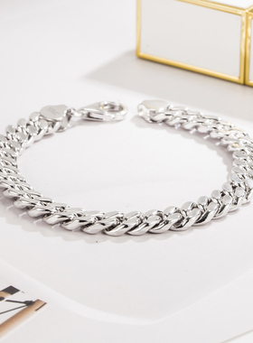 925纯银嘻哈风男款古巴链手链