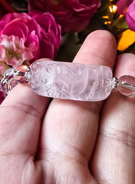 灵之缘 粉晶 白水晶和田玉翡翠九尾狐 白狐手牌 手链  有狐来临