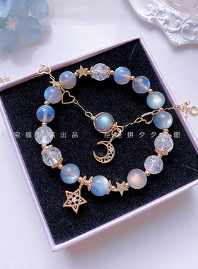 天然灰月光月光石手链女情侣手链