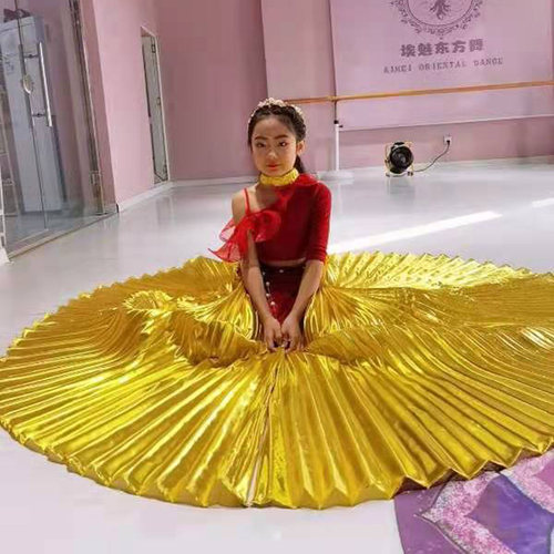 儿童肚皮舞金翅膀东方舞演出服360度金色舞蹈道具年会表演披风 - 图2