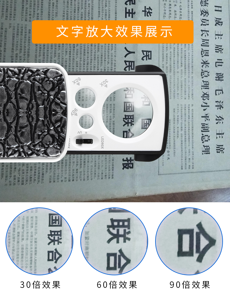 抽拉式60倍放大镜带LED灯古玩珠宝鉴定手持便携90倍高清小型迷你-图2