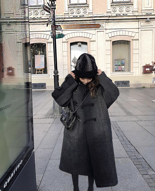 LANGBOOM  緩墨流線 年度定制级bi入 渐变纹灰色带帽羊毛长款大衣