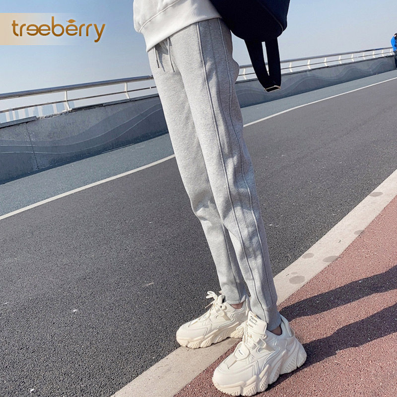 大码灰色女长裤子加绒束脚裤卫裤 treeberry休闲裤